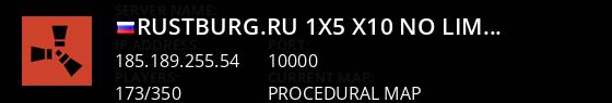 RustBurg.ru #1X5/X10|NO LIMIT|LOOT+|FPS+|KITS|TP19.08 Live Banner 1