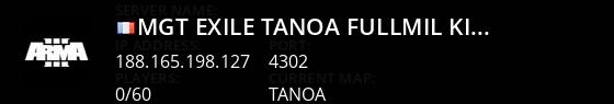 [MGT] Exile Tanoa|FullMil|Kits|BaseSpawn|Skills|PVP|FPS+ Live Banner 1