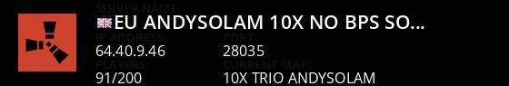 EU|AndysolAM 10x No BPs Solo/Duo/Trio|PVP|Shop|Loot+|Kits|Raid+ Live Banner 1